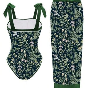 SHEIN Green Floral One Piece Swimsuit